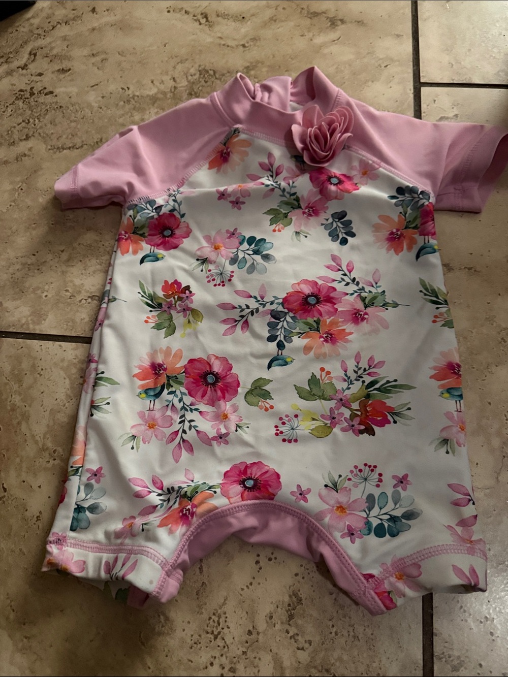 Little Me Pink Floral Short-Sleeve Rashguard One-Piece